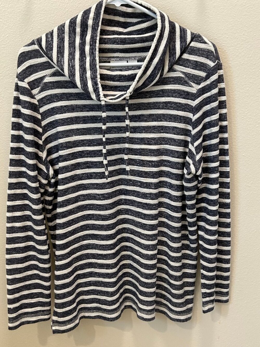 Chico's funnel neck, navy & white striped sweatshirt, Size 2 (L)